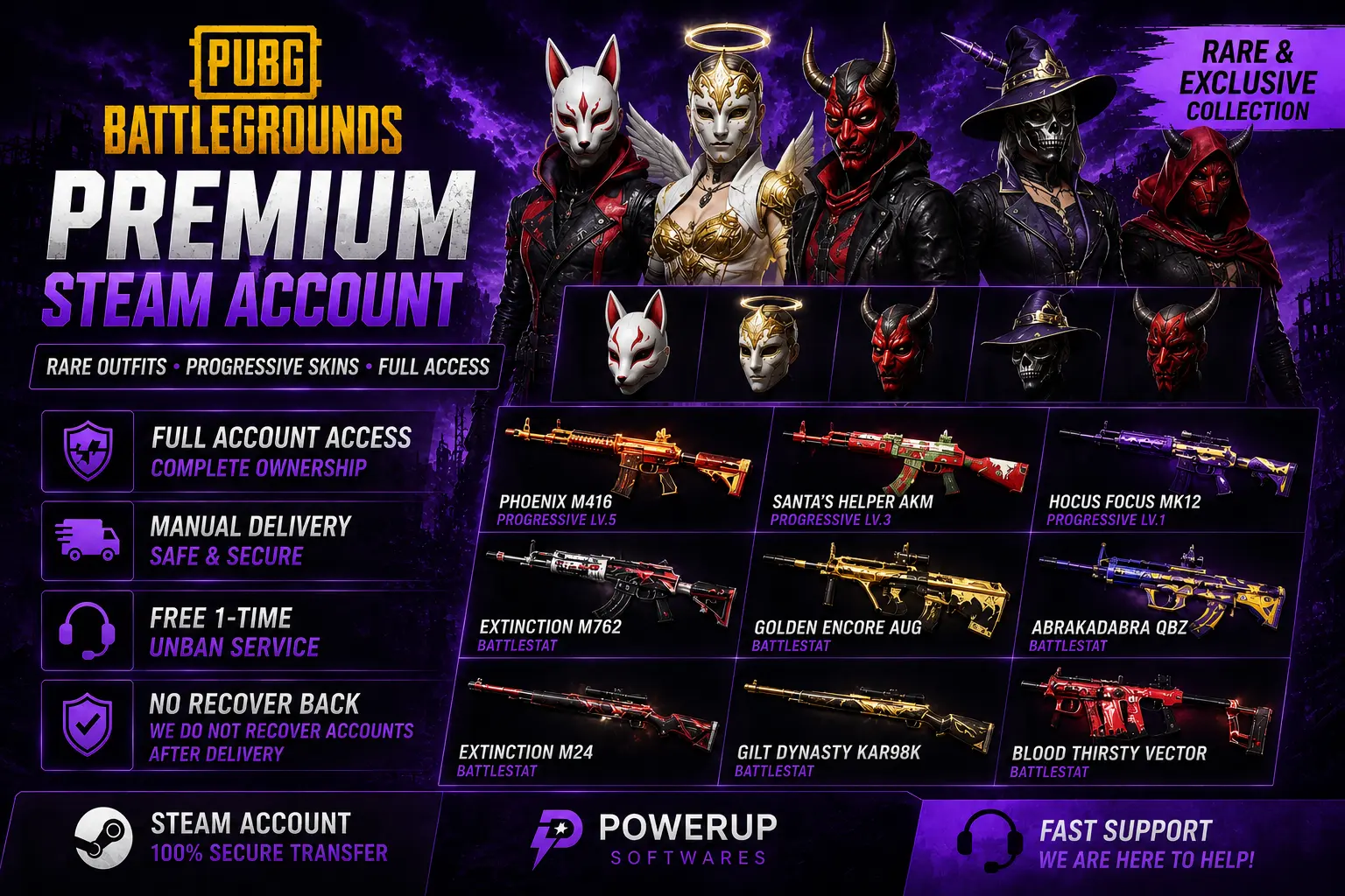 PUBG Steam Account | Rare Masks • Progressive Skins • Full Access | PayPal Supported