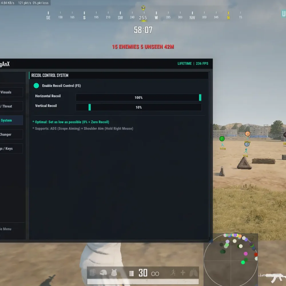 PX Simple ESP PUBG menu – recoil control system