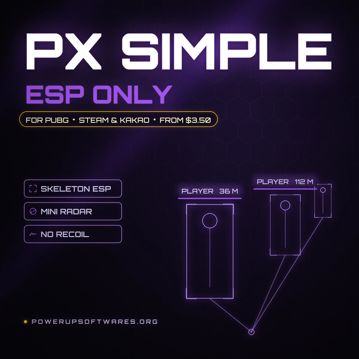 PX Simple ESP PUBG cheat – skeleton ESP, mini radar and recoil control